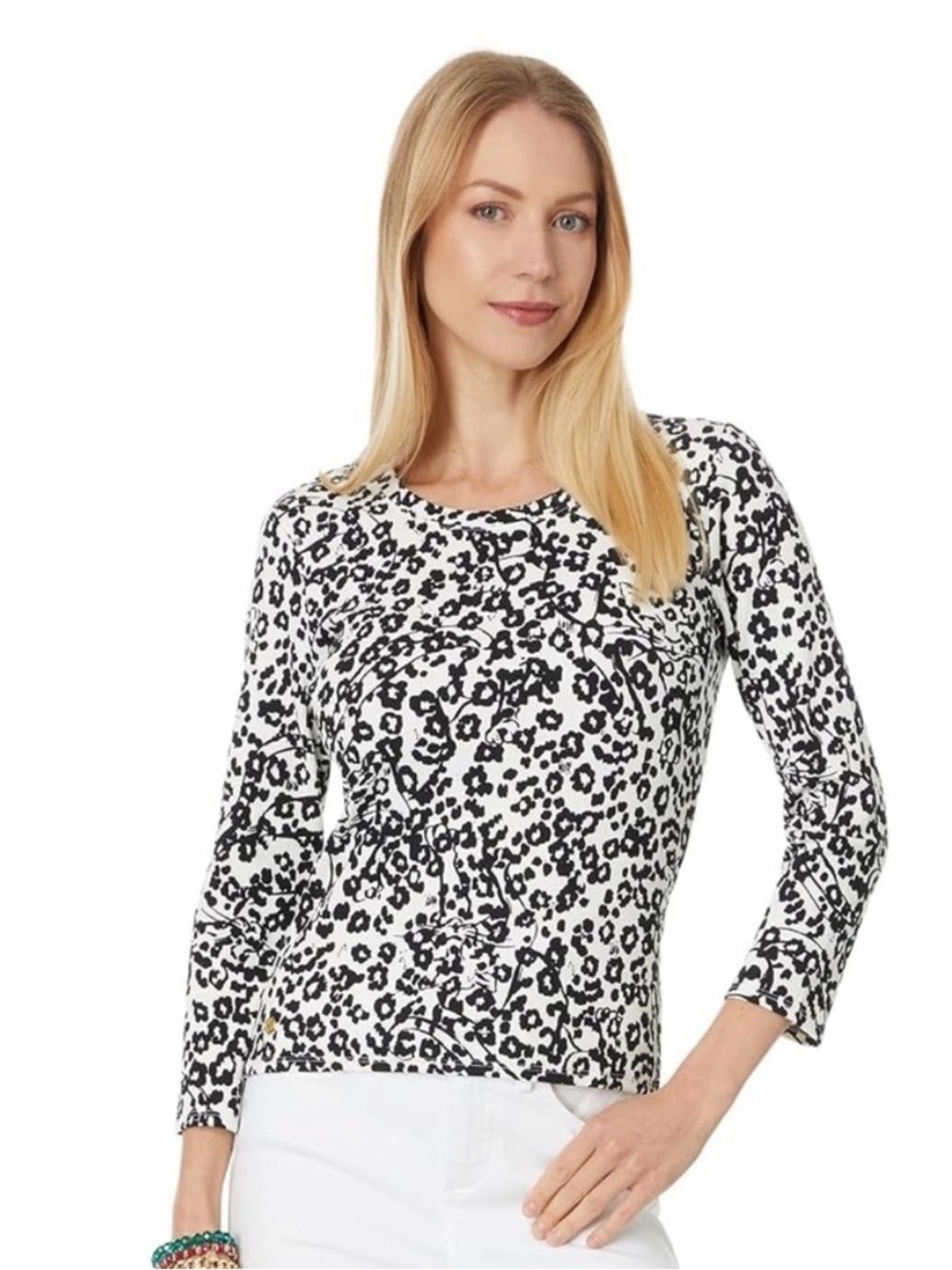 Lilly Pulitzer Alans Black & White Leopard-Print Top, size xl